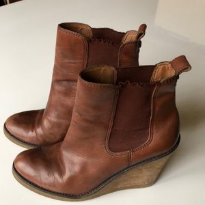 Lucky Brand brown leather wedge boots